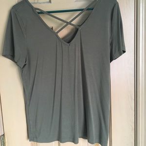 ARMY GREEN CRISS CROSS NECKLINE SHIRT